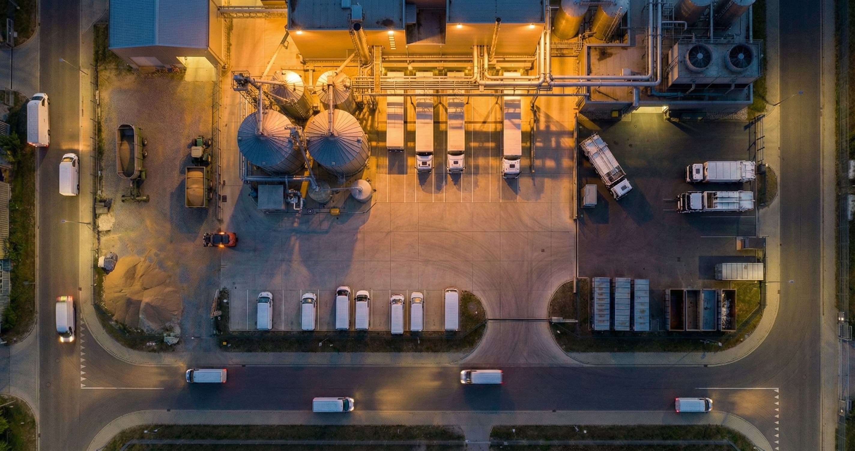 Fleet logistics aerial view at night